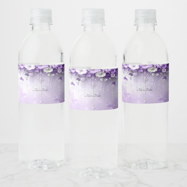 Étiquette Pour Bouteilles D'eau Purple Flowers Water Bottle Label (Bouteilles)