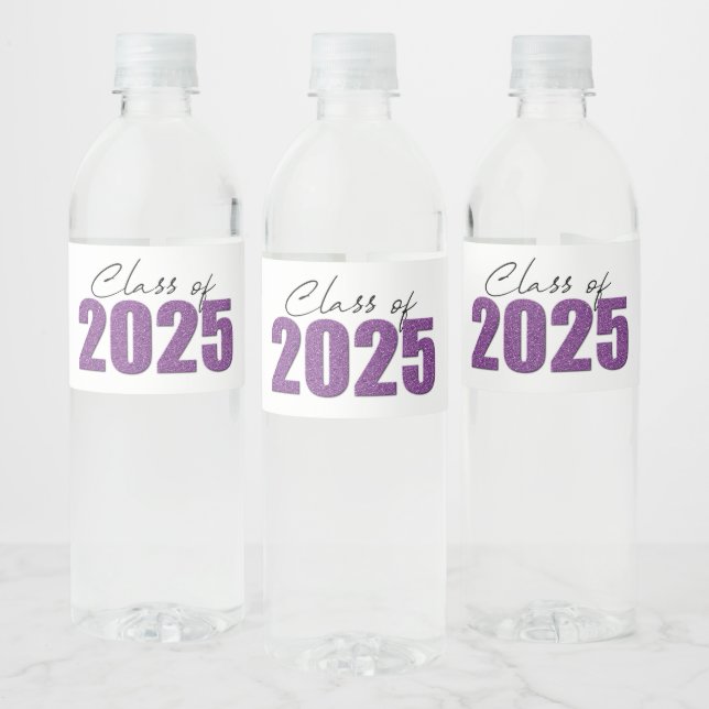 Étiquette Pour Bouteilles D'eau Purple Glitter Classe de 2025 (Bouteilles)