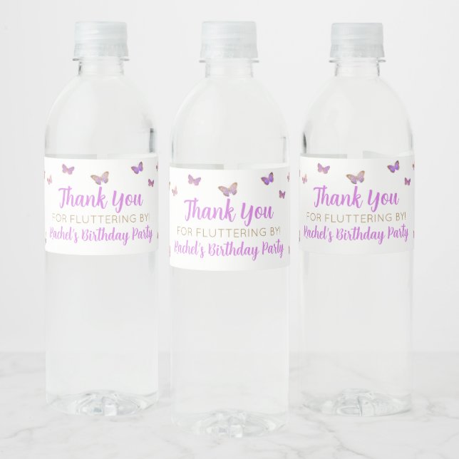 Étiquette Pour Bouteilles D'eau Purple Papillon fête d'anniversaire Favoriser (Bouteilles)