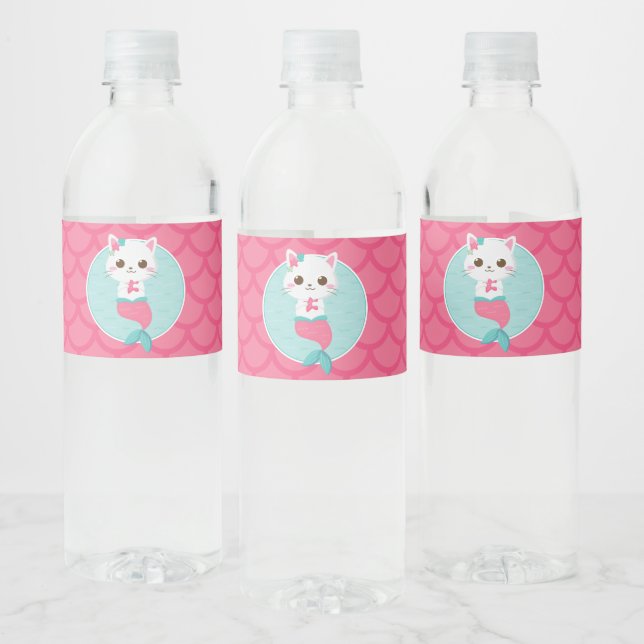 Étiquette Pour Bouteilles D'eau Purrmais Pink Mermaid Kitty Anniversaire (Bouteilles)