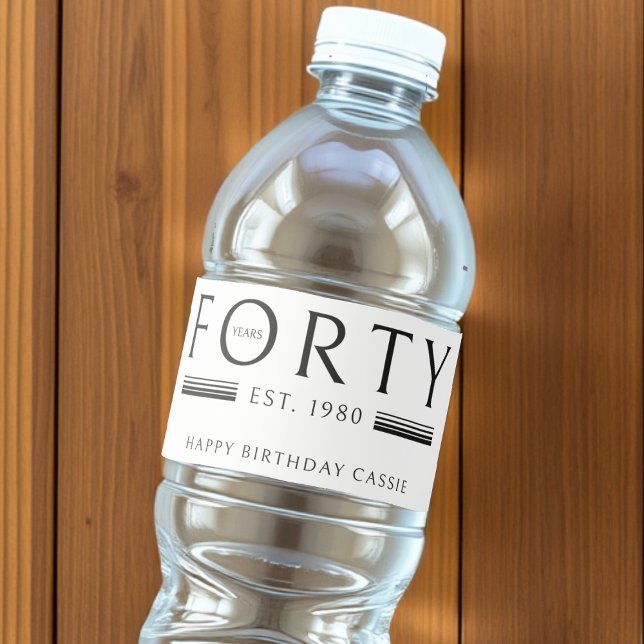 Étiquette Pour Bouteilles D'eau Quarante ans 40e anniversaire (Forty Years 40th Birthday Water Bottle Label
)