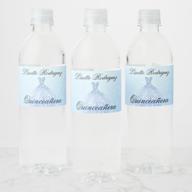 Étiquette Pour Bouteilles D'eau Quinceanera Bleu Bébé (Bouteilles)