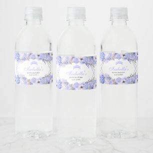 Étiquette Pour Bouteilles D'eau Quinceanera Florale Bleu Périwinkle