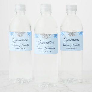 Étiquette Pour Bouteilles D'eau Quinceañera Ice Blue Silver Winter Snowflake