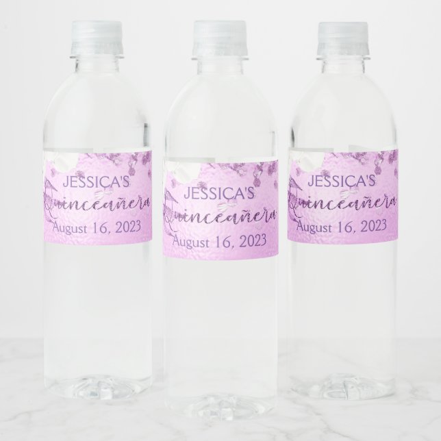 Étiquette Pour Bouteilles D'eau Quinceanera lilas violet mini étiquette d'eau (Bouteilles)
