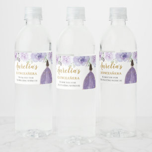 Étiquette Pour Bouteilles D'eau Quinceañera Purple Lilac Floral Anniversaire Favo