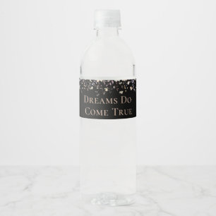 Étiquette Pour Bouteilles D'eau Réception de mariage bohème noir à fleurs élégante