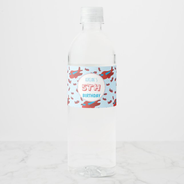 Étiquette Pour Bouteilles D'eau Red Blue Avion Motif Enfants Garçons Filles Annive (Devant)