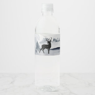 Étiquette Pour Bouteilles D'eau Rennes dans l'Aquarelle gris sauvage Noël