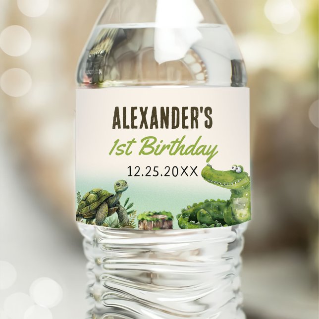 Étiquette Pour Bouteilles D'eau Reptile de marais 1er fête d'anniversaire (Créateur téléchargé)