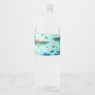Étiquette Pour Bouteilles D'eau Requins & Poissons Aquarelle aquatique Mariage Aqu