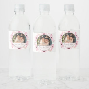 Étiquette Pour Bouteilles D'eau Ressort Rose Aquarelle Floral Enregistrer La Date