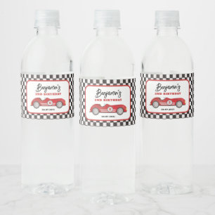 Étiquette Pour Bouteilles D'eau Retro Red Race Car Two Fast Boy 2e anniversaire