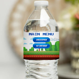 Étiquette Pour Bouteilles D'eau Retro Video Game Menu 1ère fête d'anniversaire