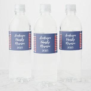 Étiquette Pour Bouteilles D'eau Réunion en famille En vichy rouge, blanc et bleu