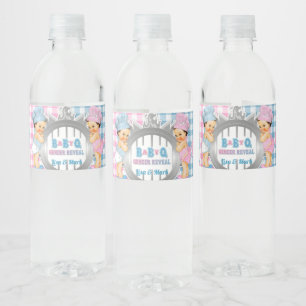 Étiquette Pour Bouteilles D'eau Révélation de genre Rose Bleu Gingham Bébé Q BBQ