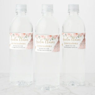 Étiquette Pour Bouteilles D'eau Robe florale blanche Quinceañera Douce 16 Papillon