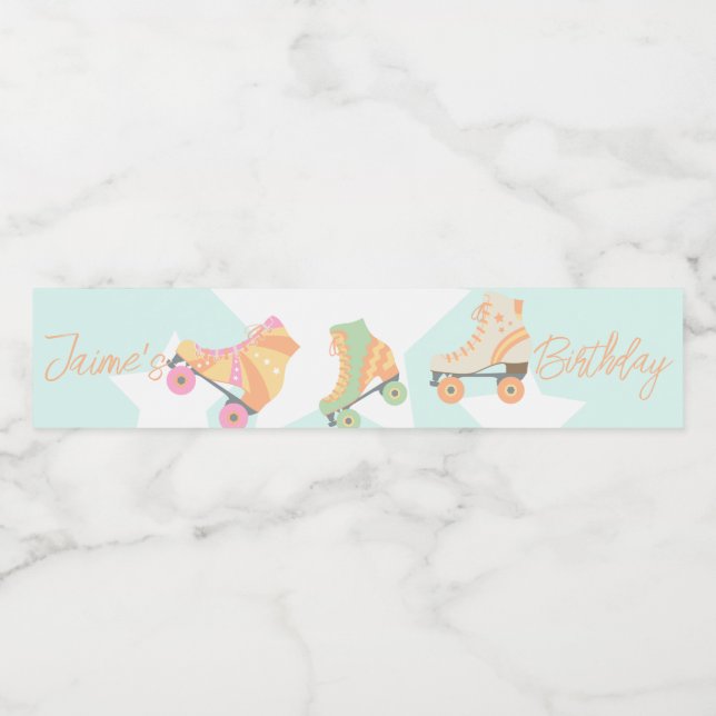 Étiquette Pour Bouteilles D'eau Rollerskate Anniversaire Pastel Stars (Étiquettes simples)