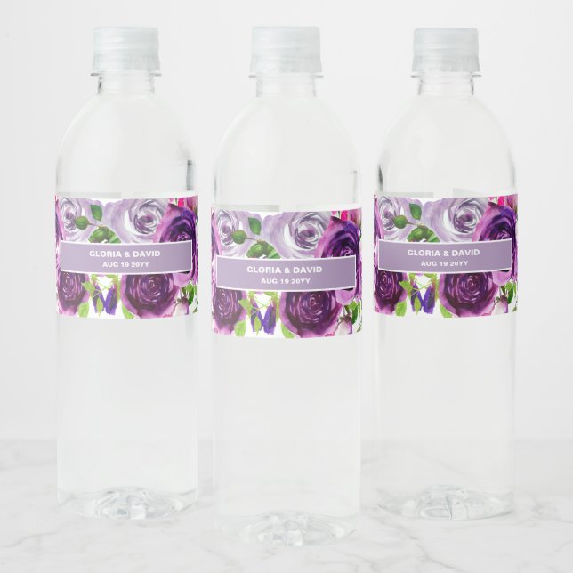 Étiquette Pour Bouteilles D'eau Romantic Purple Floral (Bouteilles)