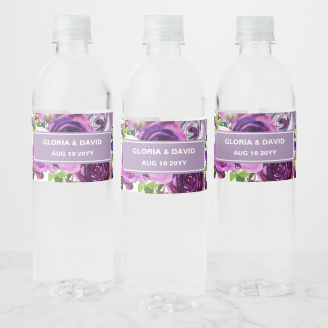Étiquette Pour Bouteilles D'eau Romantic Purple Floral Water Bottle Label (Bouteilles)