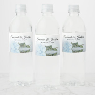 Étiquette Pour Bouteilles D'eau Romantique Dusty Blue Rose Mariage élégant
