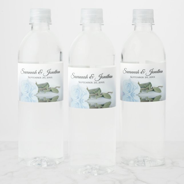 Étiquette Pour Bouteilles D'eau Romantique Dusty Blue Rose Mariage élégant (Bouteilles)