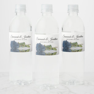 Étiquette Pour Bouteilles D'eau Romantique Dusty Steel Blue Rose Élégant mariage