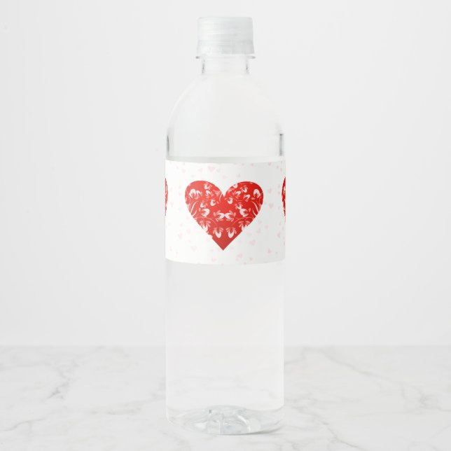 Étiquette Pour Bouteilles D'eau Romantique Floral Valentine Coeur (Devant)