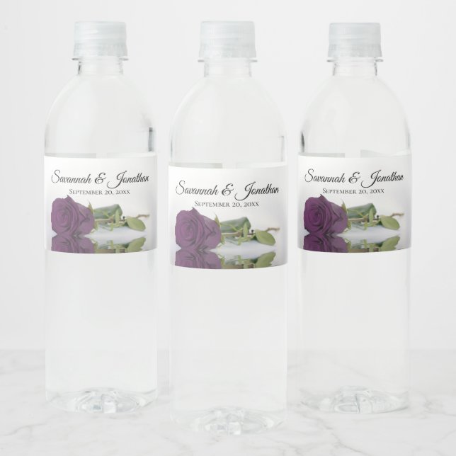 Étiquette Pour Bouteilles D'eau Romantique Plum violet Rose Élégant mariage (Bouteilles)