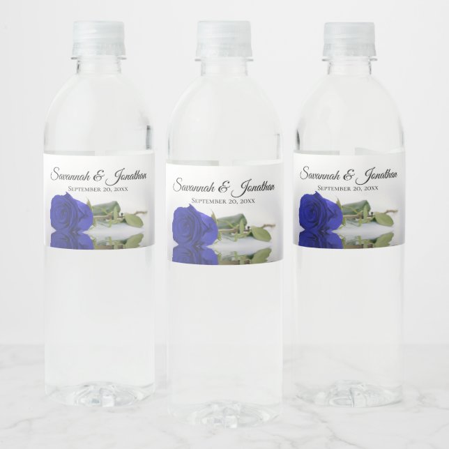 Étiquette Pour Bouteilles D'eau Romantique Royal Blue ou Cobalt Rose Mariage éléga (Bouteilles)