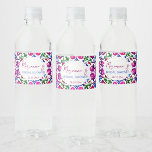 Étiquette Pour Bouteilles D'eau Rose bleu mexicain tuiles nuptiale douche personna