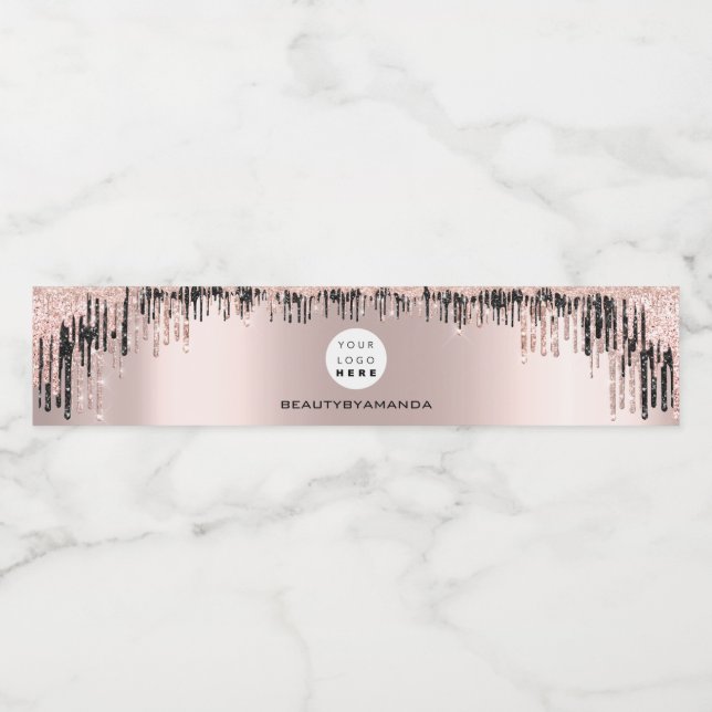 Étiquette Pour Bouteilles D'eau Rose Blush Black Drips Lashes Hair Maquillage Logo (Étiquettes simples)