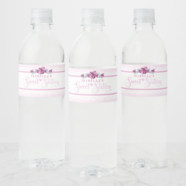 Étiquette Pour Bouteilles D'eau Rose Floral Sweet 16 (Bouteilles)