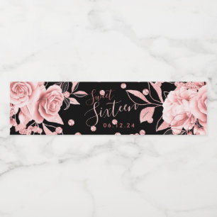 Étiquette Pour Bouteilles D'eau Rose Gold Black Sweet 16 Parties scintillant Confe