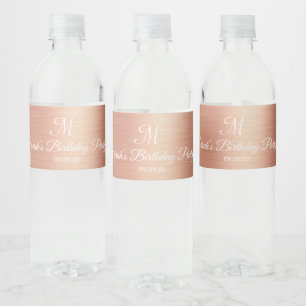 Étiquette Pour Bouteilles D'eau Rose Gold Foil Monogram Mariage Anniversaire Cadea