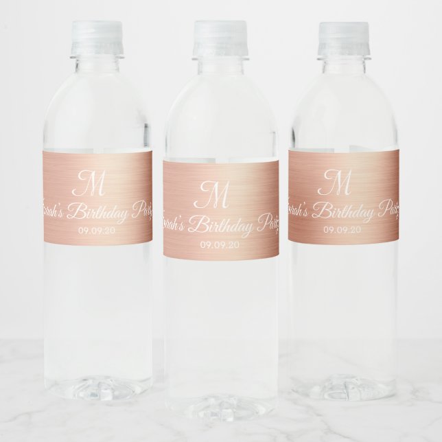Étiquette Pour Bouteilles D'eau Rose Gold Foil Monogramme Mariage Anniversaire Fav (Bouteilles)