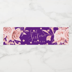 Étiquette Pour Bouteilles D'eau Rose Gold Purple Sweet 16 Parties scintillant Conf
