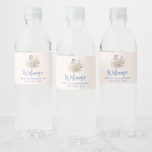 Étiquette Pour Bouteilles D'eau Rose Magique et Papillon Couleurs Pastel Anniversa