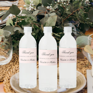 Étiquette Pour Bouteilles D'eau Rose or script élégant mariage merci