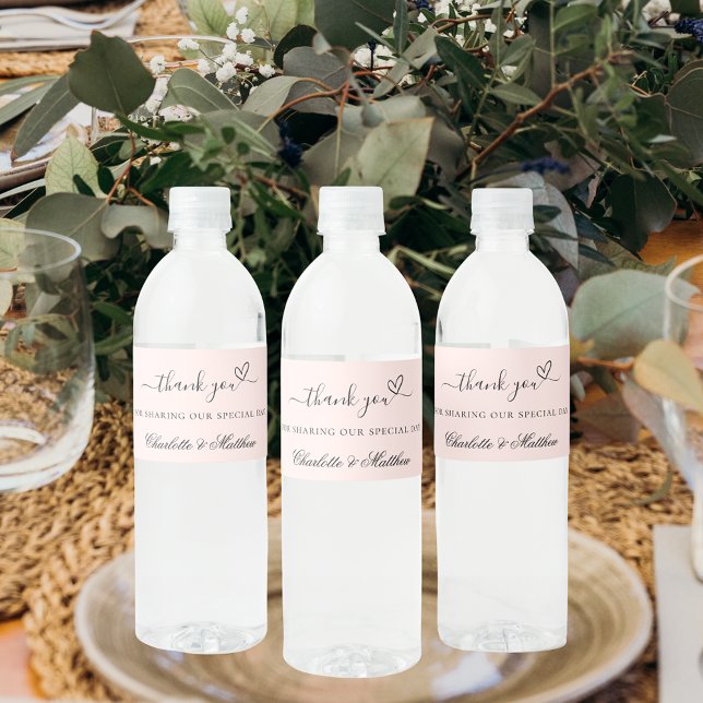 Étiquette Pour Bouteilles D'eau Rose or script mariage merci (Créateur téléchargé)