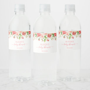Étiquette Pour Bouteilles D'eau Rose Rose Floral Vert Fille Baby shower