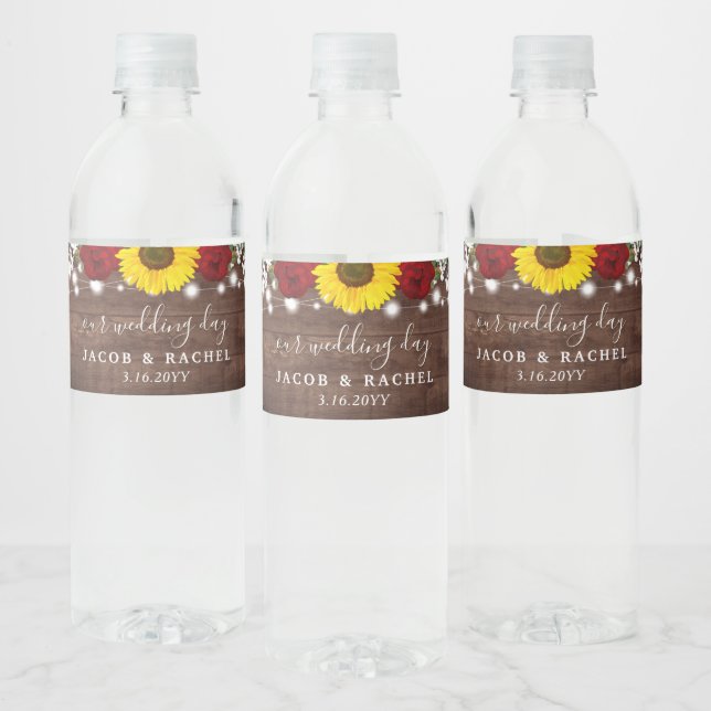 Étiquette Pour Bouteilles D'eau Rose Rustique Tournesols Mariage (Bouteilles)