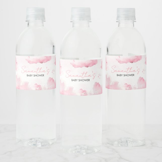 Étiquette Pour Bouteilles D'eau Rose sur nuage neuf Baby shower (Bouteilles)