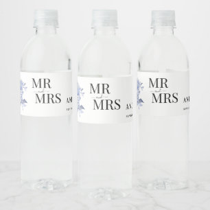 Étiquette Pour Bouteilles D'eau roses bleues rustiques poussiéreuses et autres fle