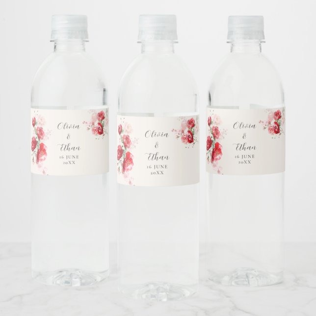 Étiquette Pour Bouteilles D'eau Roses de papier rouge et rose (Bouteilles)