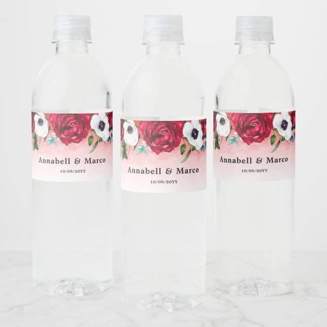 Étiquette Pour Bouteilles D'eau Rouge vin blanc floral  (Bouteilles)