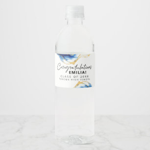 Étiquette Pour Bouteilles D'eau Royal Bleu Jaune Or Élégant Graduation