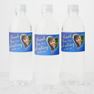 Étiquette Pour Bouteilles D'eau Royal Blue and Gold Merci 2025 Graduation