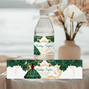 Étiquette Pour Bouteilles D'eau Royal Émeraude Vert Or Quinceañera