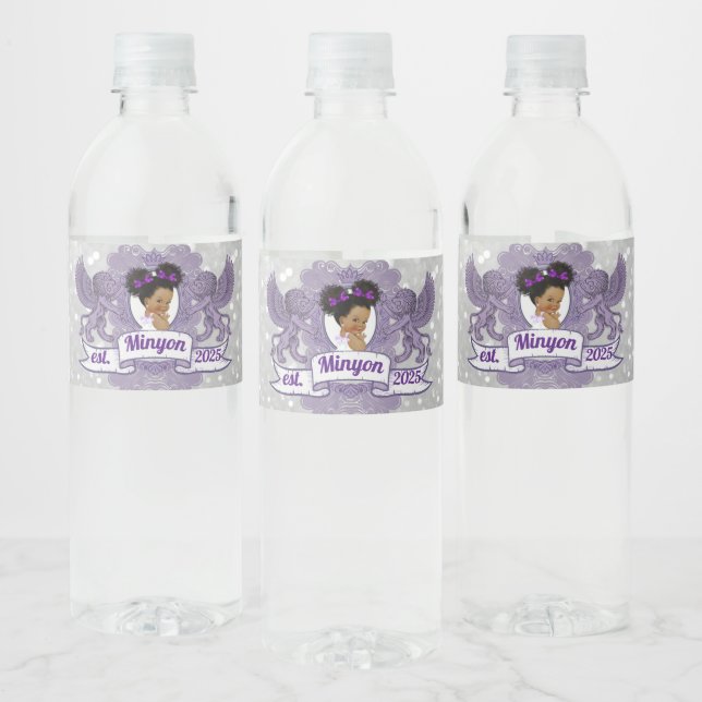 Étiquette Pour Bouteilles D'eau Royal Purple Afro Princess| Purple & White Elegant (Bouteilles)